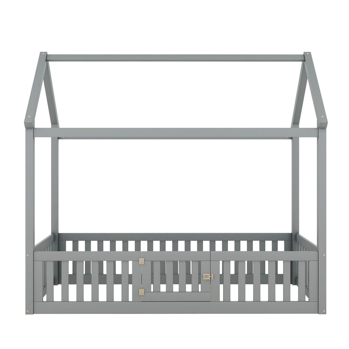 Wood House Bed With Fence And Door