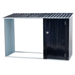 Anthracite Galvanized Steel Firewood Storage Shed with Log Holder - Black