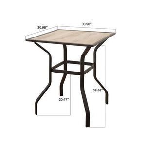 Outdoor Patio Bar Table Square Metal Table with Wood-Look Tabletop