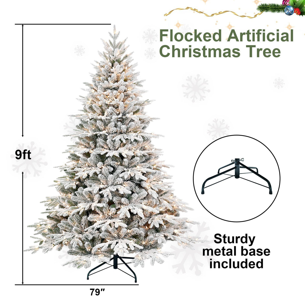 7.5ft Pre-Lit Flocked Artificial Christmas Tree