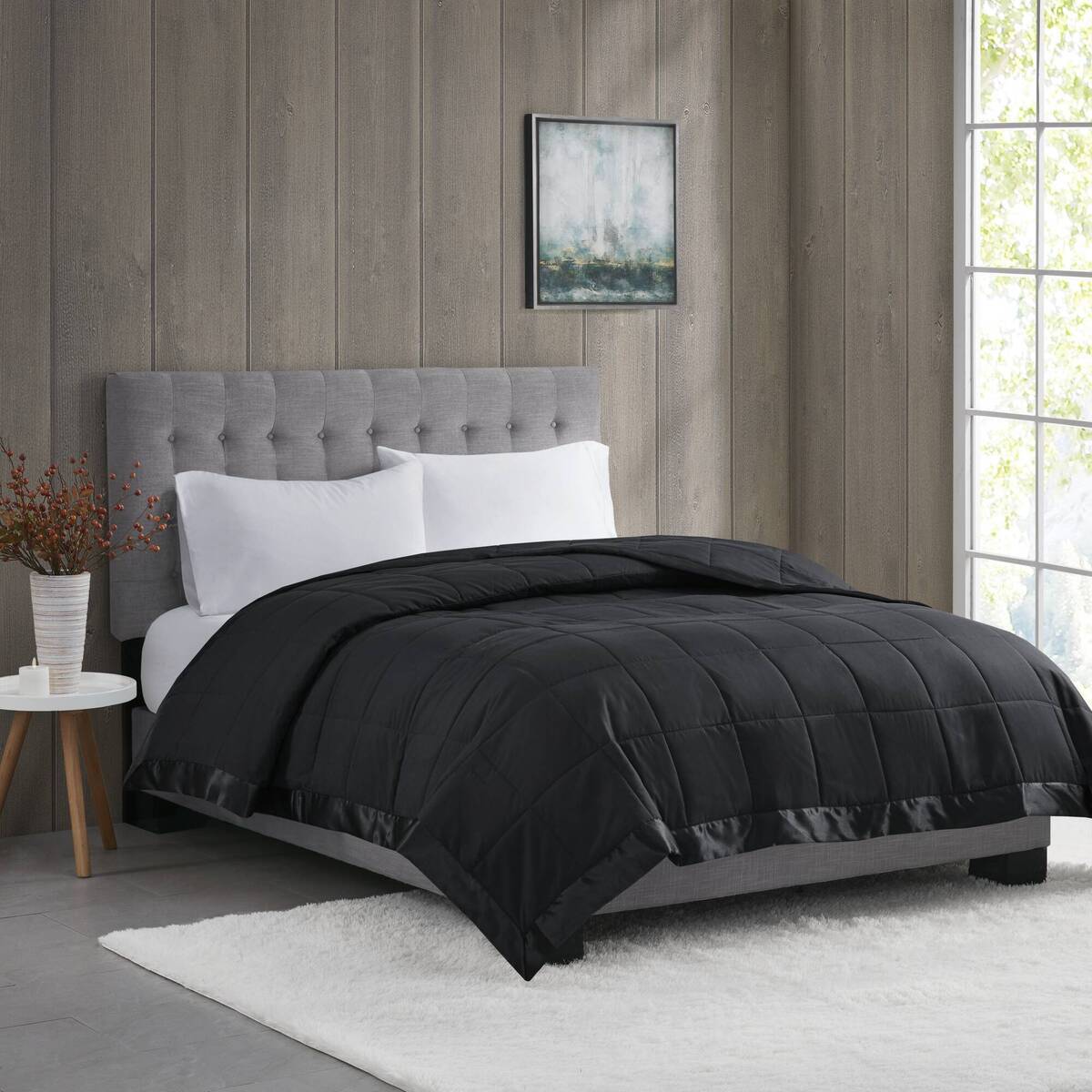 Lightweight Down Alternative Blanket with Satin Trim