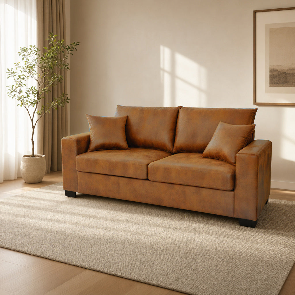 69-Inch Two-Seater Sofa with Foil Fabric and Throw Pillows