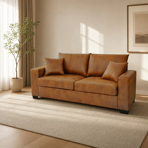69-Inch Two-Seater Sofa with Foil Fabric and Throw Pillows