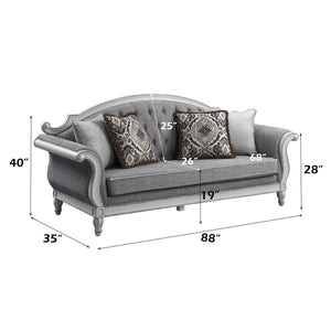 Florian - Sofa With 4 Pillows - Gray Fabric & Antique White