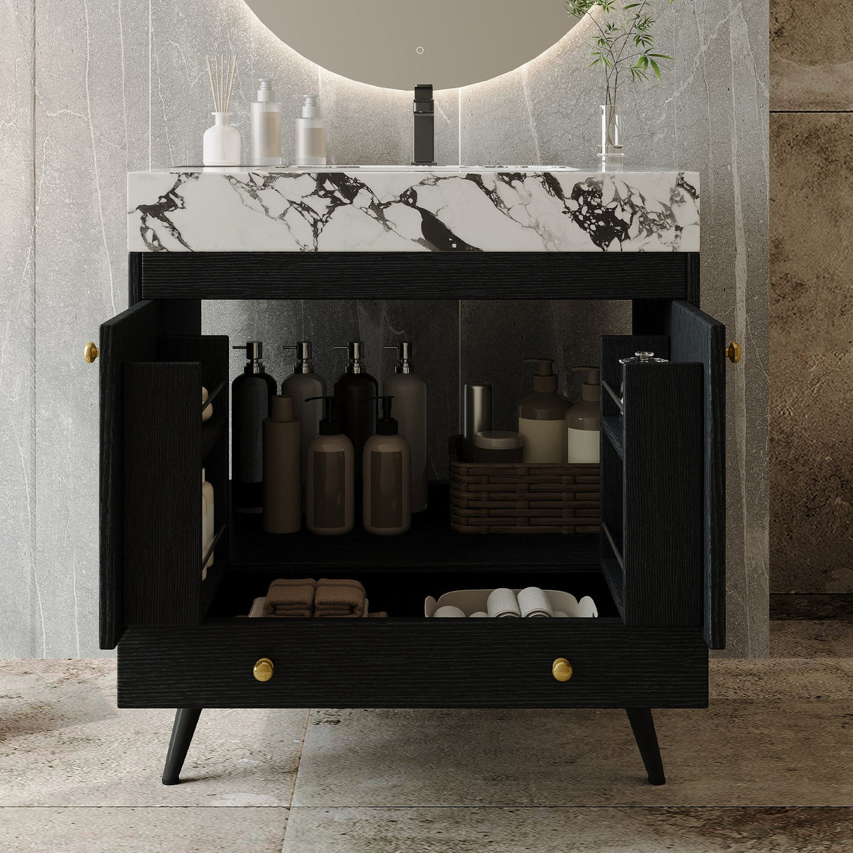 Contemporary Free-standing Bathroom Vanity with Faux Marble Top