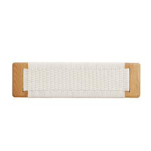 Design Natural Oak Wood Dining Bench with Handwoven Cane Seat in White