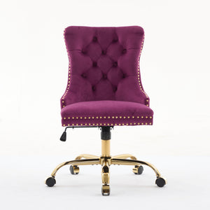 Office Chair Modern Velvet Upholstered Tufted Button (Purple)