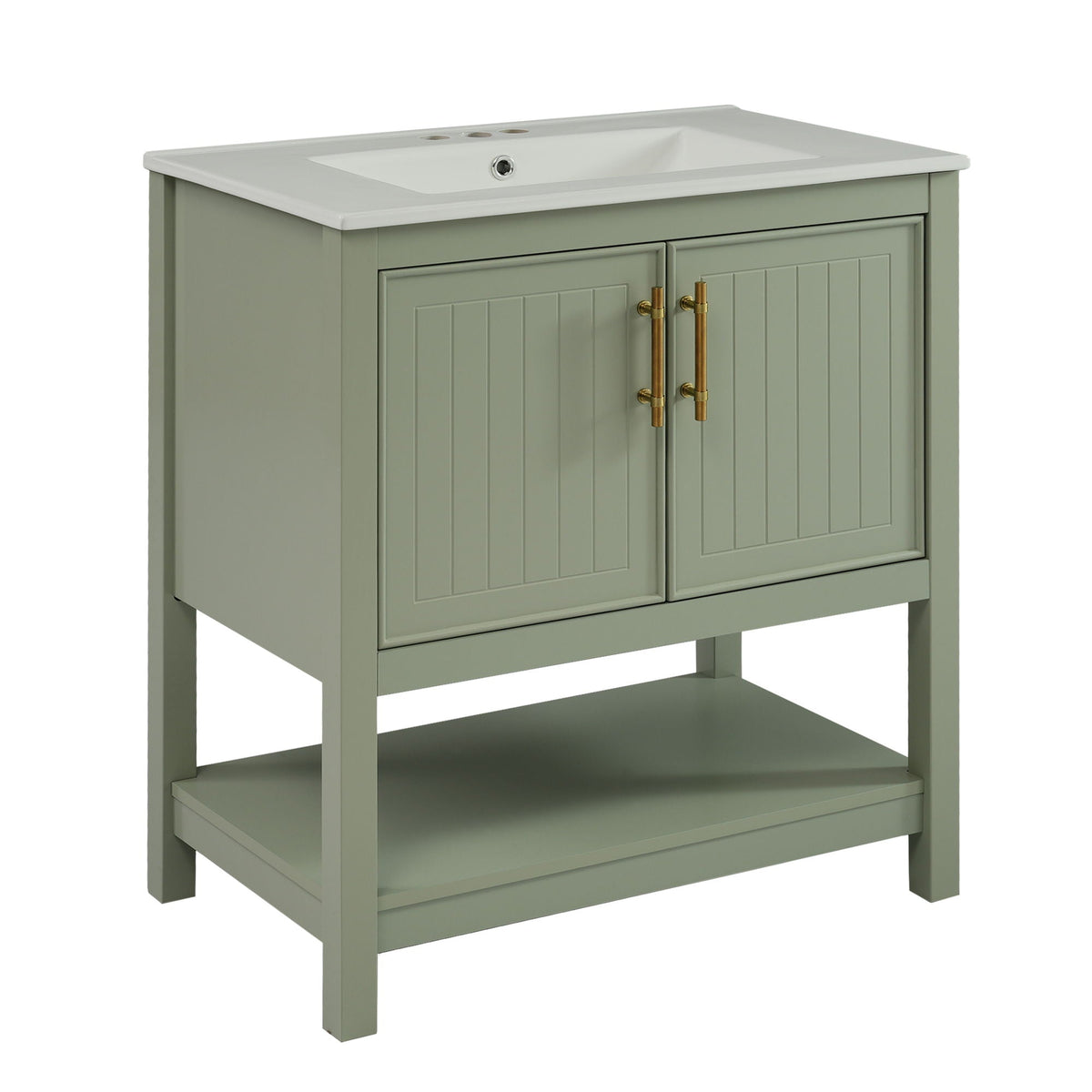 Elegant Bathroom Vanity With Ceramic Sink And Versatile Storage