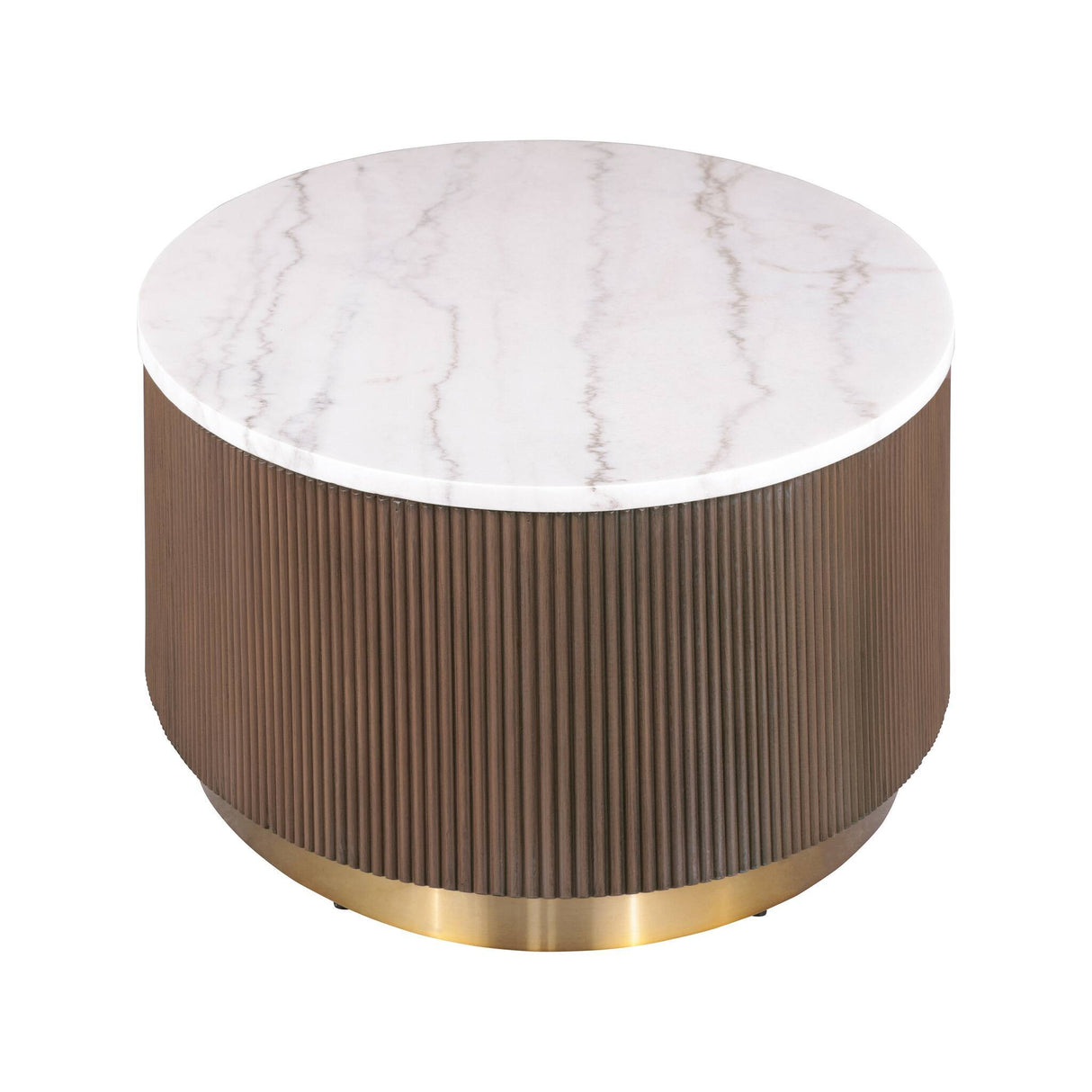 3 Piece Round Table Set With Marble Tops - Brown / Gold / White