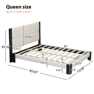 Boucle Queen Bed Frame With Square-Stitched Headboard