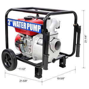 Gas Engine Powered Water Pump 3" Inlet & Outlet 7Hp 212Cc Epa Certified With Wheels And Handle - Black / Red