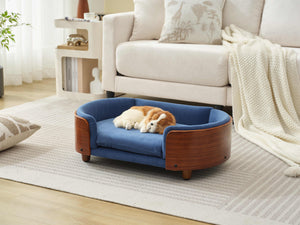 Scandinavian Style Elevated Dog Bed Mid Size Dark Blue Velvet