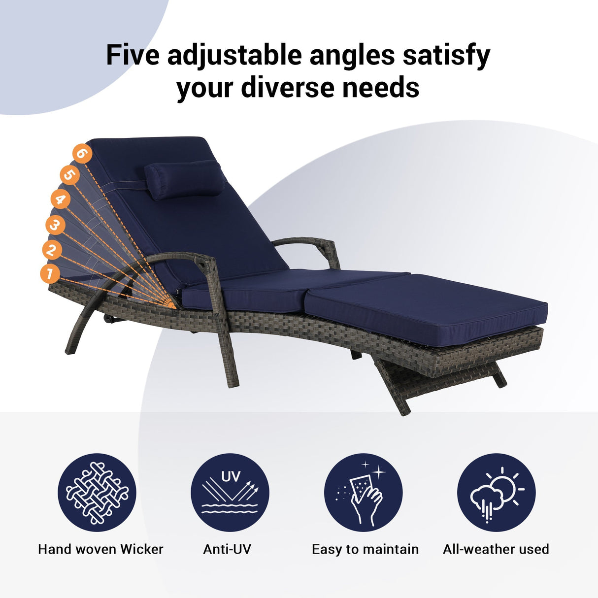 Outdoor Wicker Reclining Chair Set of 2 with Cushions