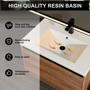 Bathroom Vanity Set With Resin Countertop Sink And 2 Doors, Engineered Wood