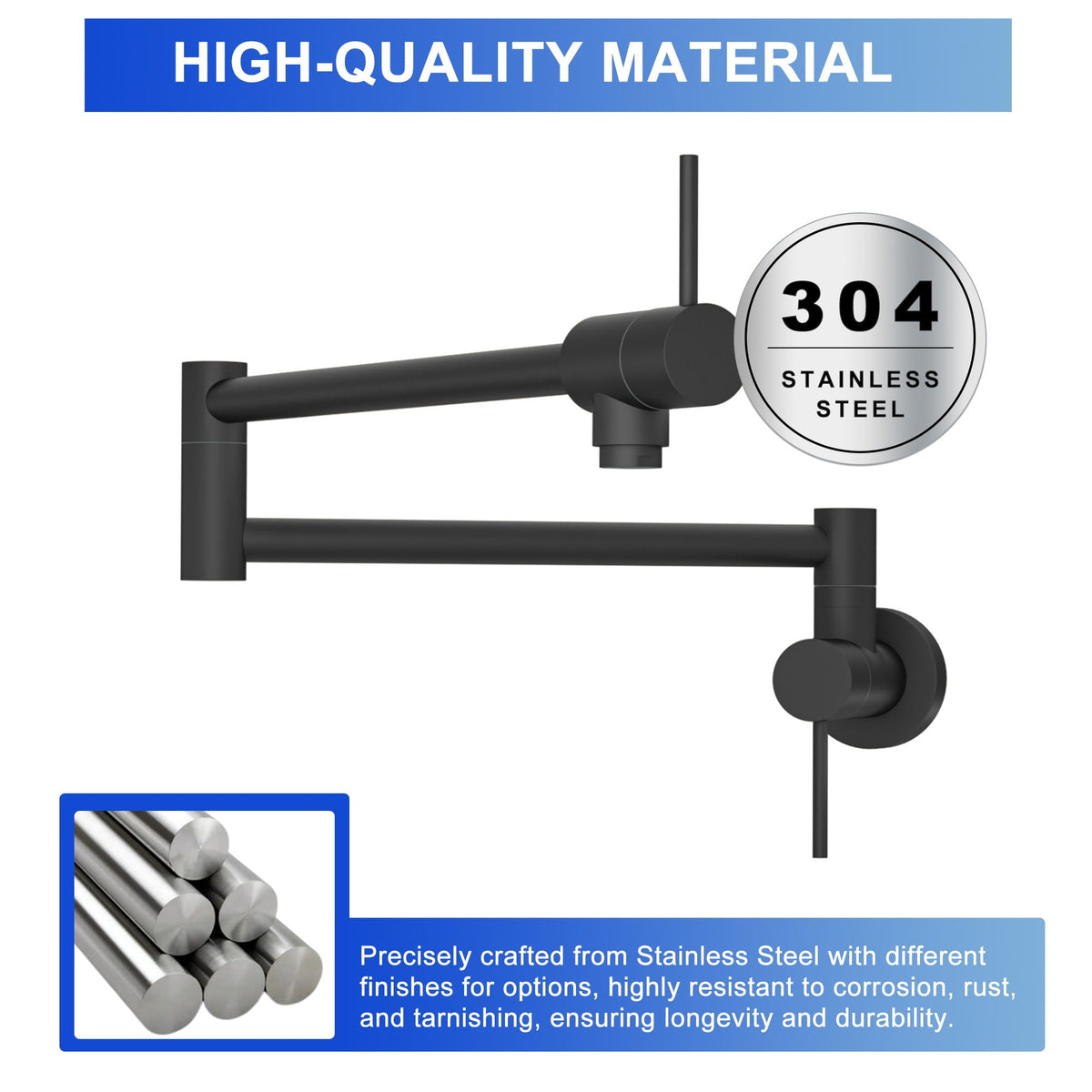 Modern Design Pot Filler Faucet Wall Mount Kitchen Sink, Folding Stretchable