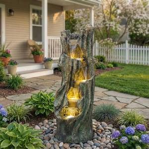 Waterfall Fountain for Outdoor Gardens with LED Lighting - Grey