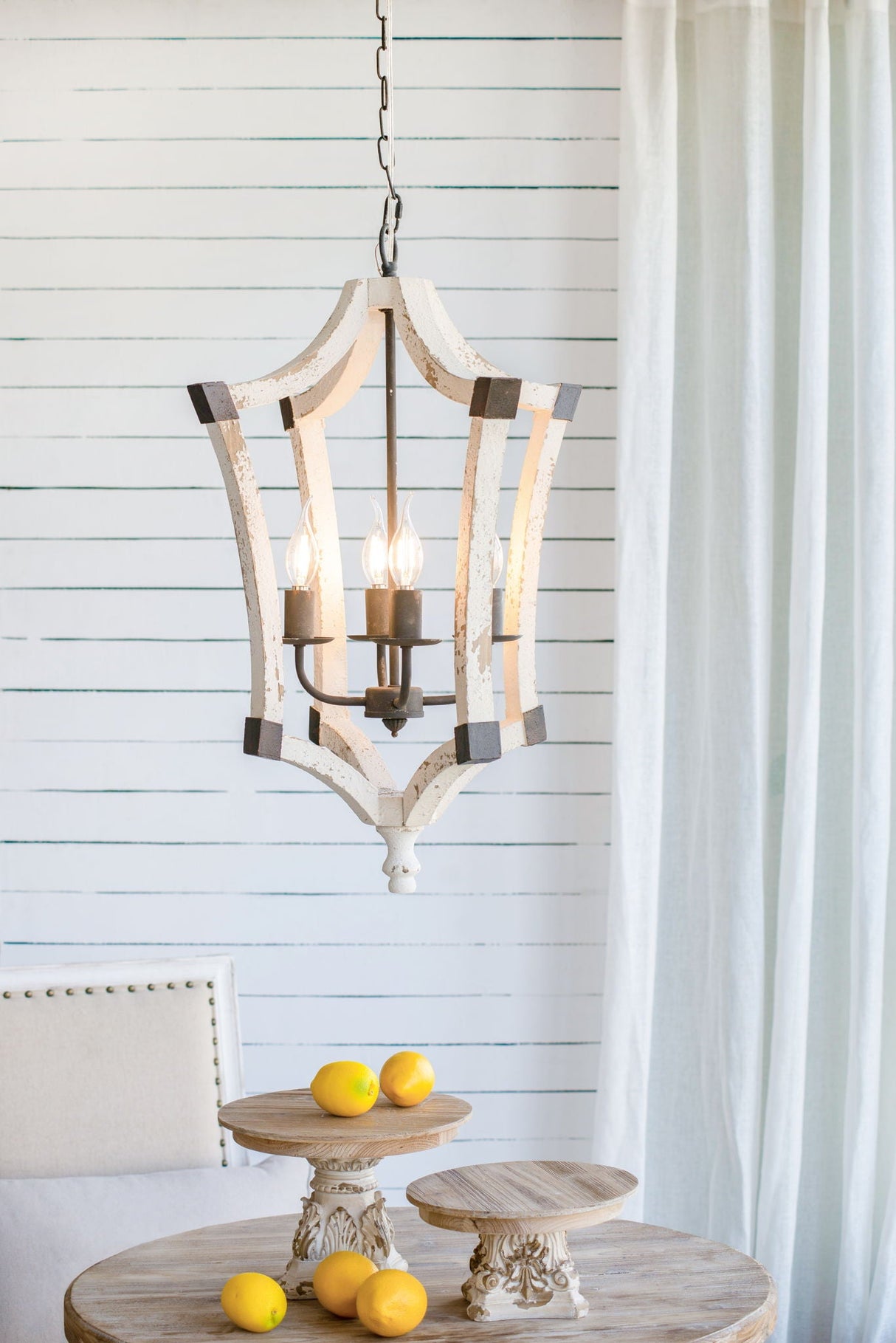 4 Light Chandelier, Hanging Light Fixture With Adjustable Chain For Kitchen, Bulb Not Included - Cream
