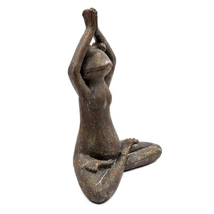 11.5x6.5x15 Brown Magnesium Yoga Frog Figurine in Namaste Pose with Gold Accents