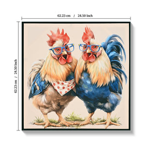 Farmhouse Rooster Wall Art, Rustic Chicken Pictures Wall Decor, Country Farm Coop Canvas Prints Painting, Framed Artwork for Kitchen Living Room Dining Room Bathroom Bedroom 24'x24'