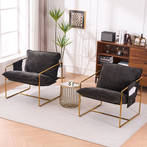 Upholstered Hanging Armchair With Arm Pocketsmetal Frame (Set of 2), Plated Craftsmanship, Crushed Foam Cushions And Skin-Friendly Woven Fabric For Living Room And Bedroom