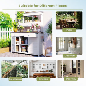 TOPMAX 65.7'' Tall Garden Potting Bench Table with Hutch