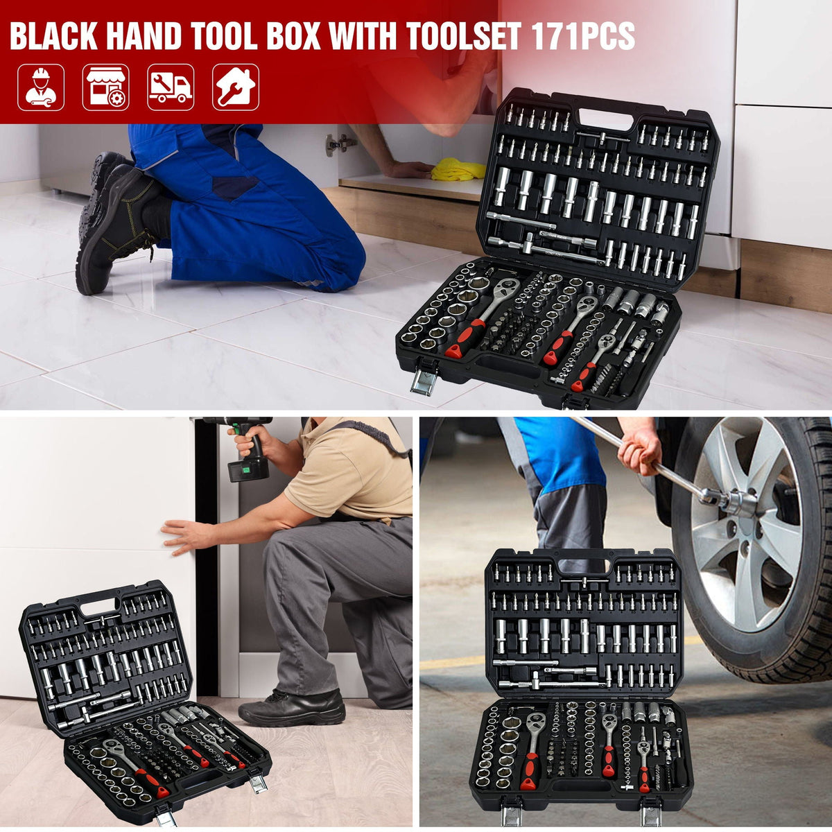 Tool Set Socket And Ratchet Wrench Toolbo 71 Pieces Toolbox Universal Home Car Repair Tool Set For Men Homeowners Diy Enthusiasts And Mechanics - Black