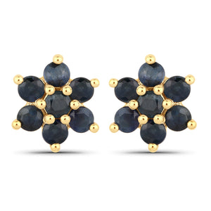 0.84 Carat Genuine Blue Sapphire 10K Yellow Gold Earrings