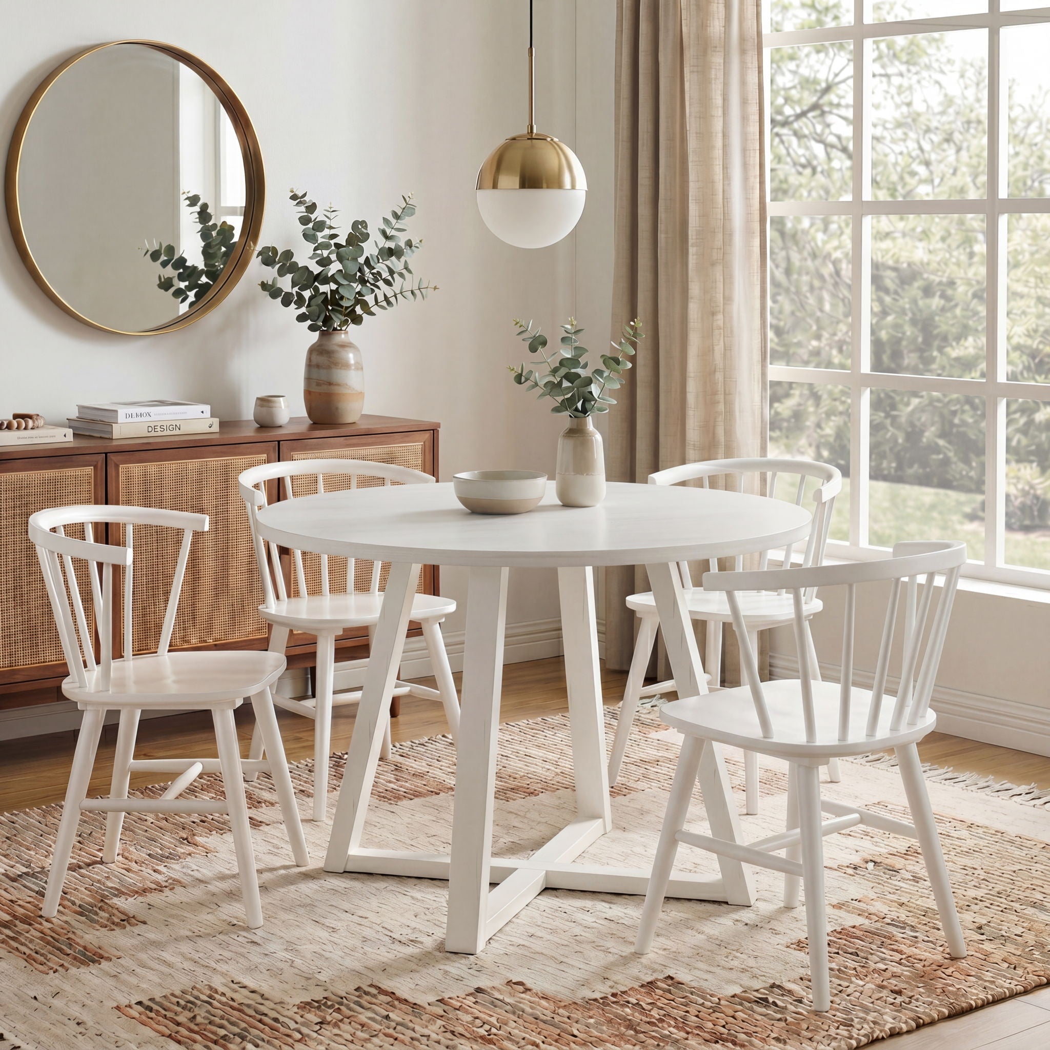 Edo - 5 Piece Dining Set, Trestle Dining Table With 4 Windsor