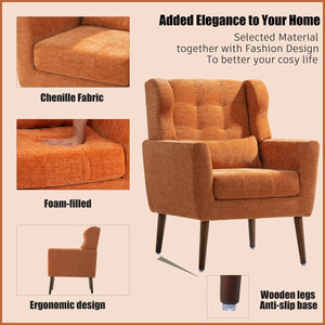 Modern Accent Chair, Arm Chairs For Living Room, Upholstered Mordern Armchair, Comfy Soft Padded Lounge Chair In Small Space, Bedroom, With Pillow, Solid Wood Leg