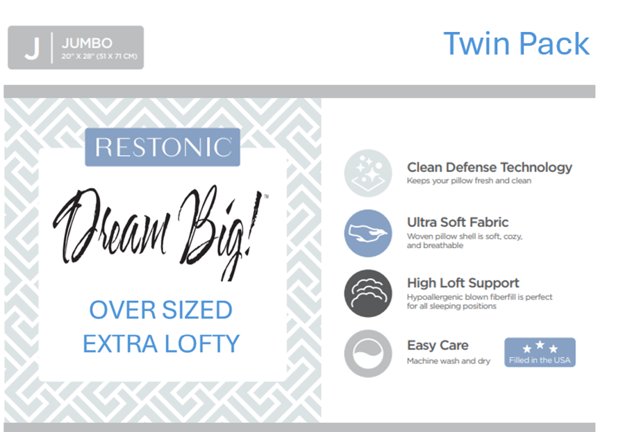 Restonic dream big twin pack bed pillows