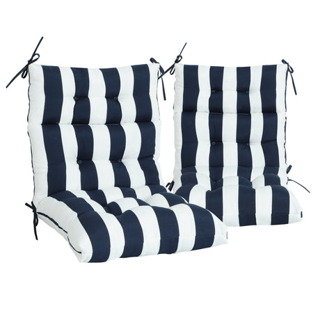 2 pcs set high back patio chair cushions,  2 pack-navy blue/white