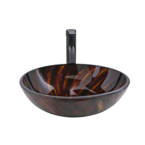 Vessel Bathroom Sink With Pop Up Drain, Round Bowl Design For Bathrooms - Brown