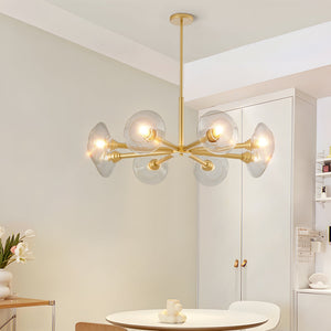 36' Modern Gold 8-Light Sputnik Chandelier with Clear Glass Shades, Mid-Century Hanging Pendant Light Fixture for Dining Room, Living Room, or Kitchen (Bulb Not Included)