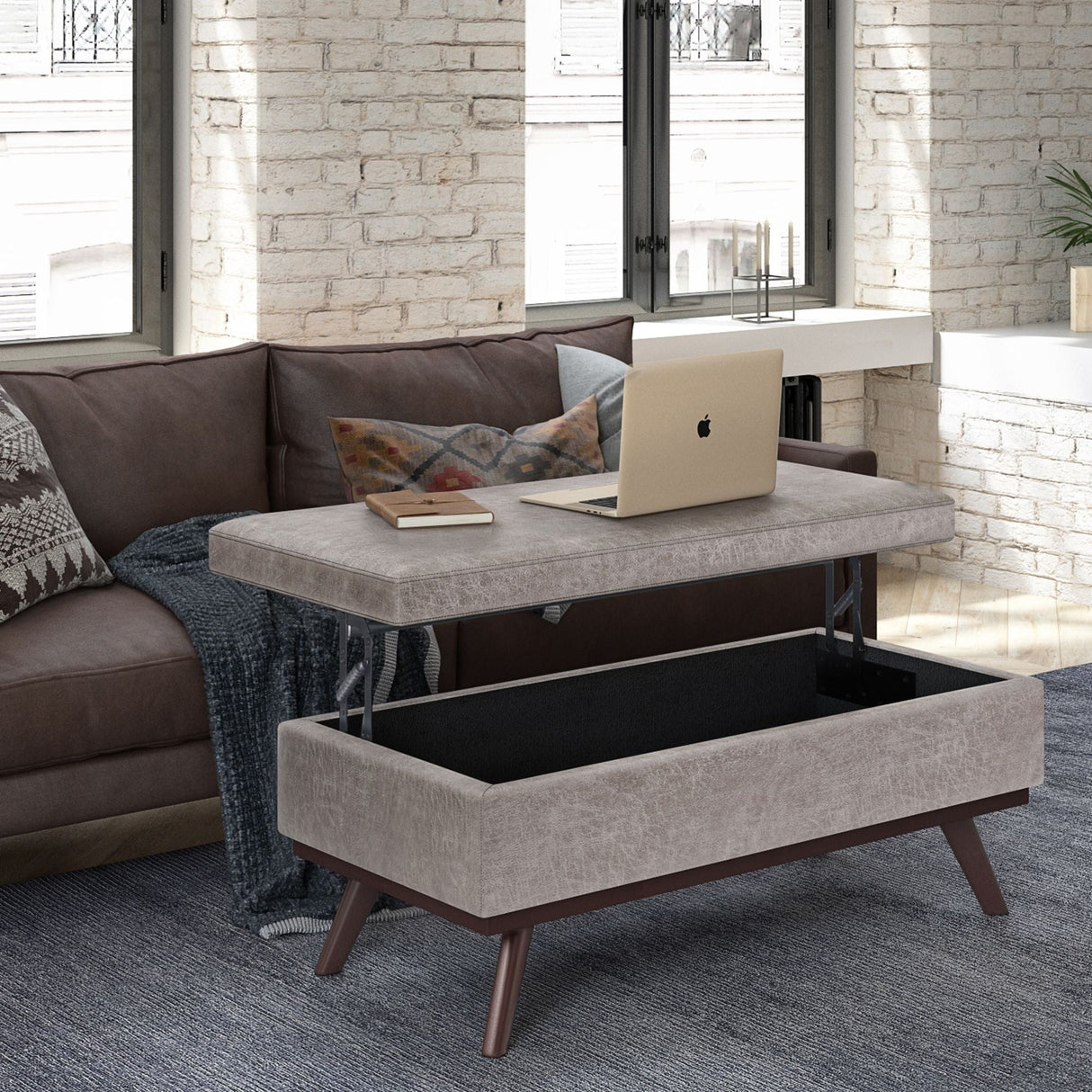 Owen - Lift Top Large Coffee Table Storage Ottoman, Mid Century Style