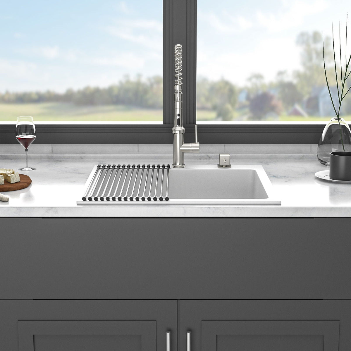 Quartz Kitchen Sink, Granite Composite, Drop In Sink With Durable Design
