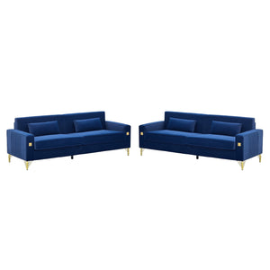 Royal Blue Velvet 2-Piece Sofa Set