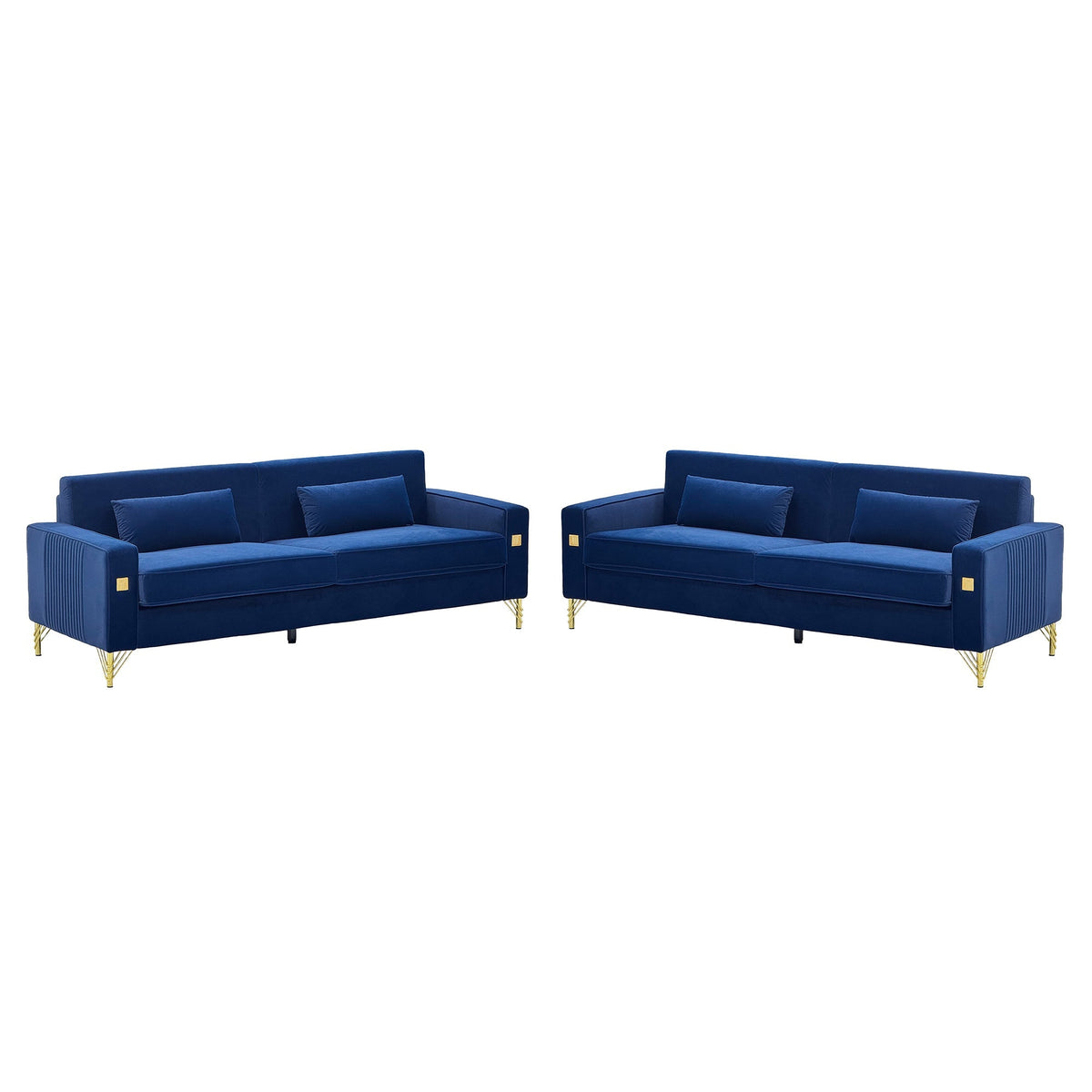 Royal Blue Velvet 2-Piece Sofa Set