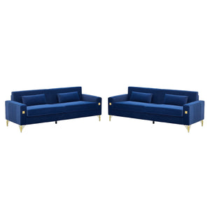 Royal Blue Velvet 2-Piece Sofa Set