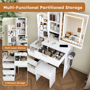 Modern Vanity Desk With 3 LED Lighting Modes, 4 Drawers