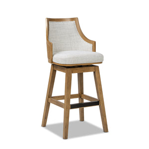 Bahama 30' Cane Rattan High-Back Swivel Bar Stool with Recessed Arms, Two-Tone Neutral Gray Polyester Wool Blend