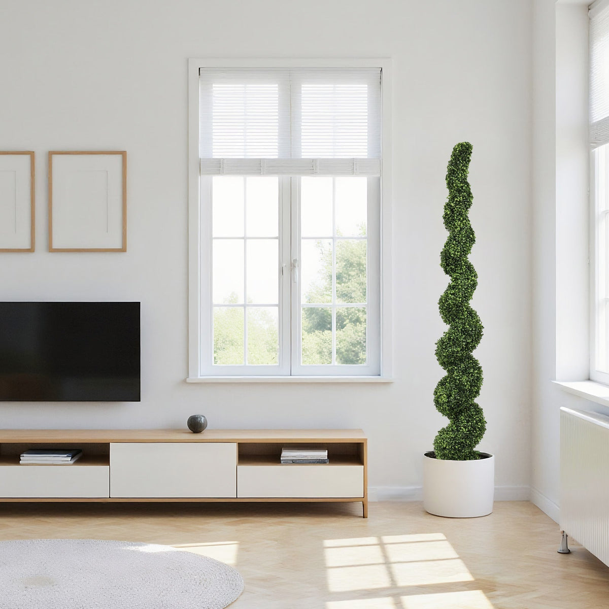 7FT Spiral Topiary Trees with Realistic Faux Boxwood - Green