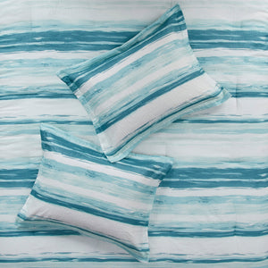 8 Piece Printed Seersucker Comforter and Quilt Set Collection Aqua King/Cal King
