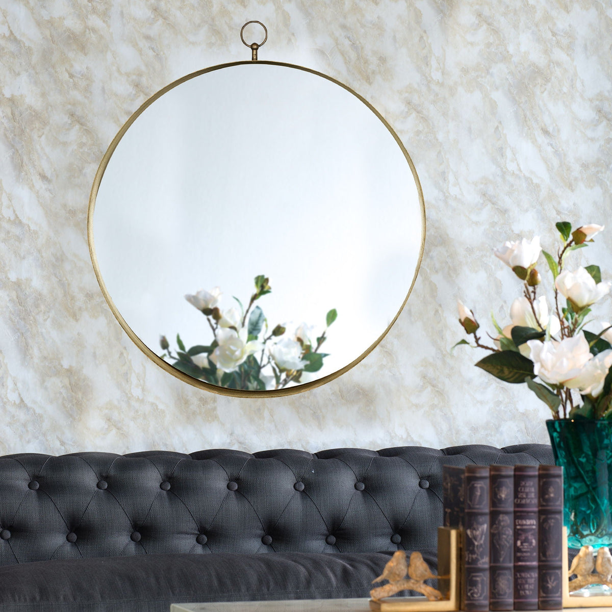 Round Mirror, Circle Mirror With Iron Frame For Living Room Bedroom Vanity Entryway, Hallway