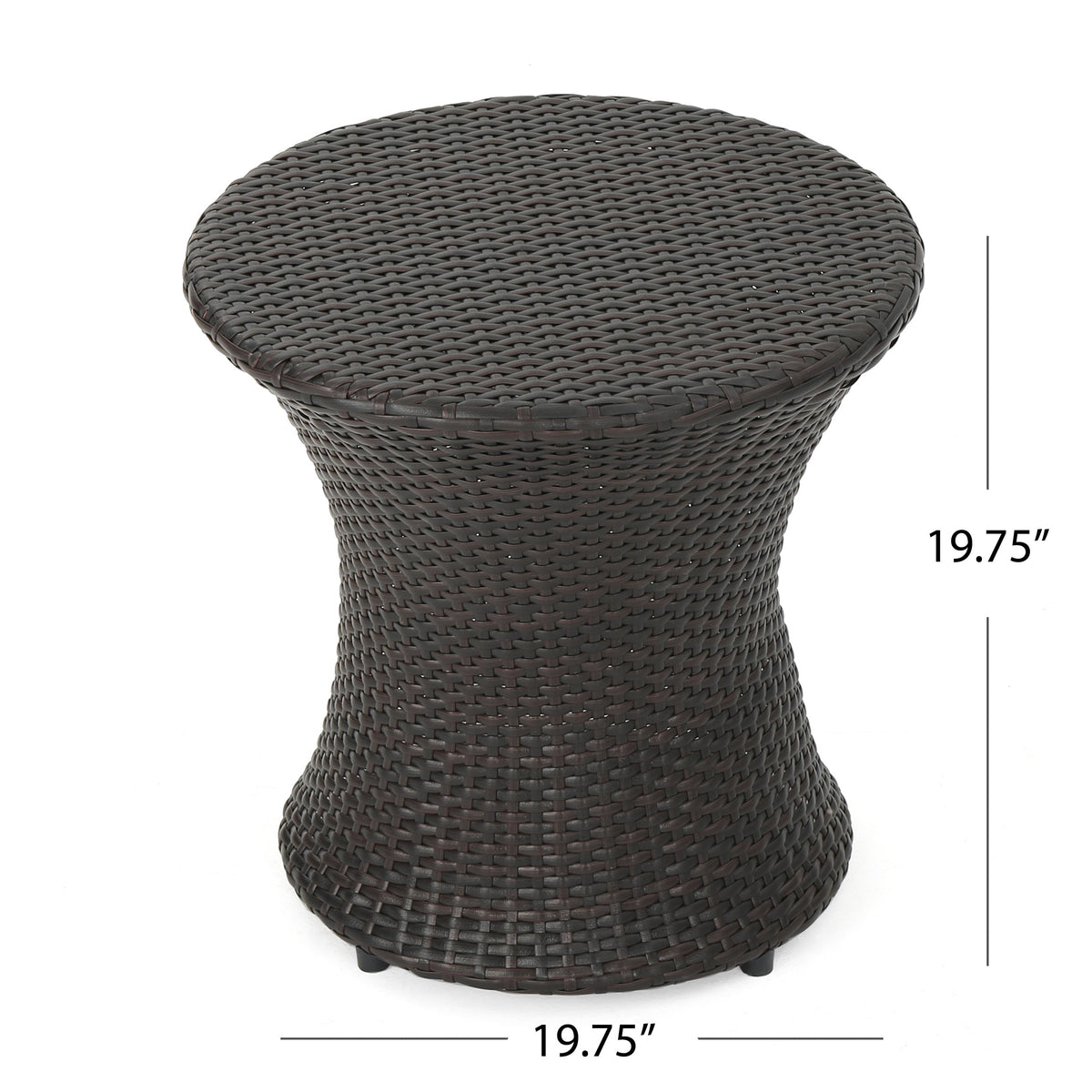 19" Kono Hourglass End Table with Durable PE Rattan - Brown Multi