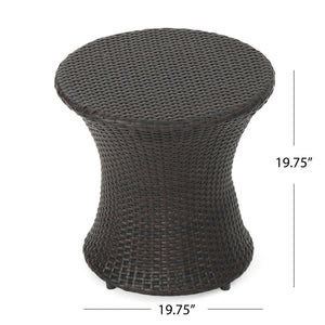 19" Kono Hourglass End Table with Durable PE Rattan - Brown Multi