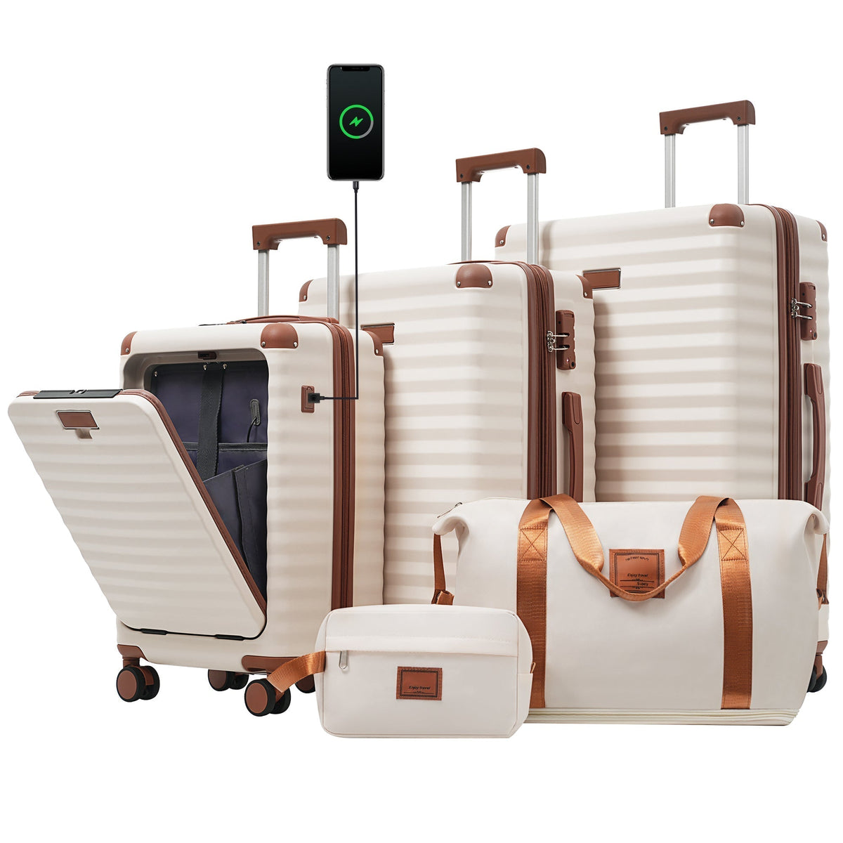 Deluxe 5-Piece Hard-Side Luggage Set with USB and TSA Locks - Multiple Colors