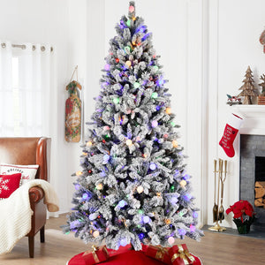 7.5ft Flocked Christmas Tree with 400L Colorful LED Lights