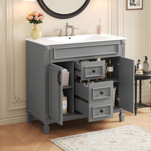 Bathroom Vanity with Ceramic Sink and Soft-Closing Storage - Dark Gray, White, or Black