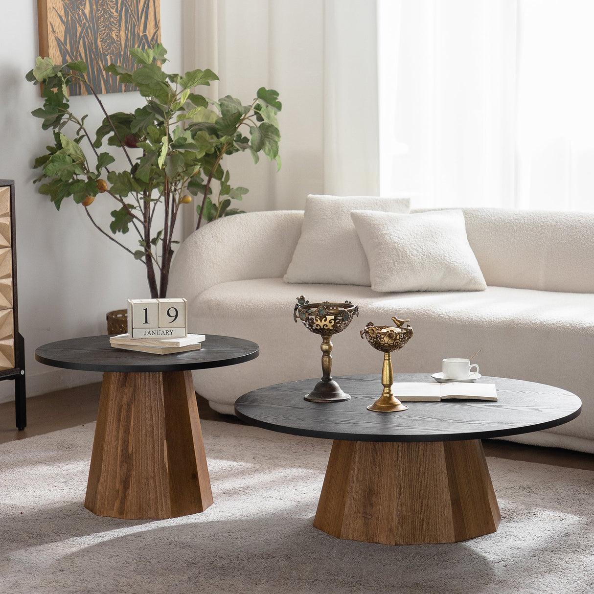 Round Coffee Table with Sturdy Pedestal Design