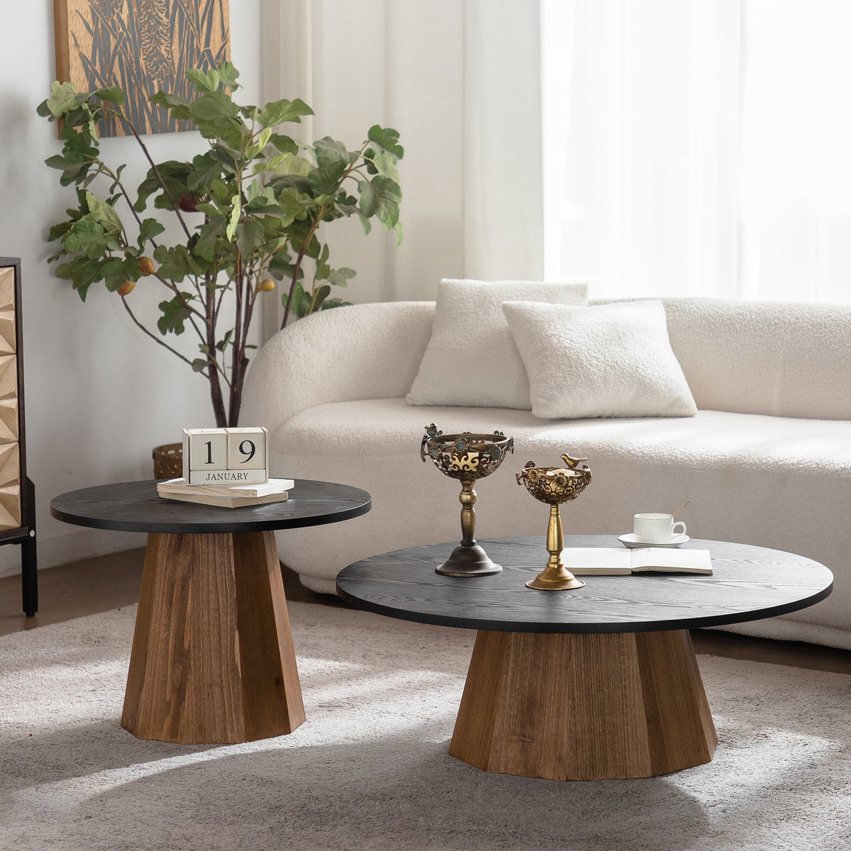 Round Coffee Table with Sturdy Pedestal Design